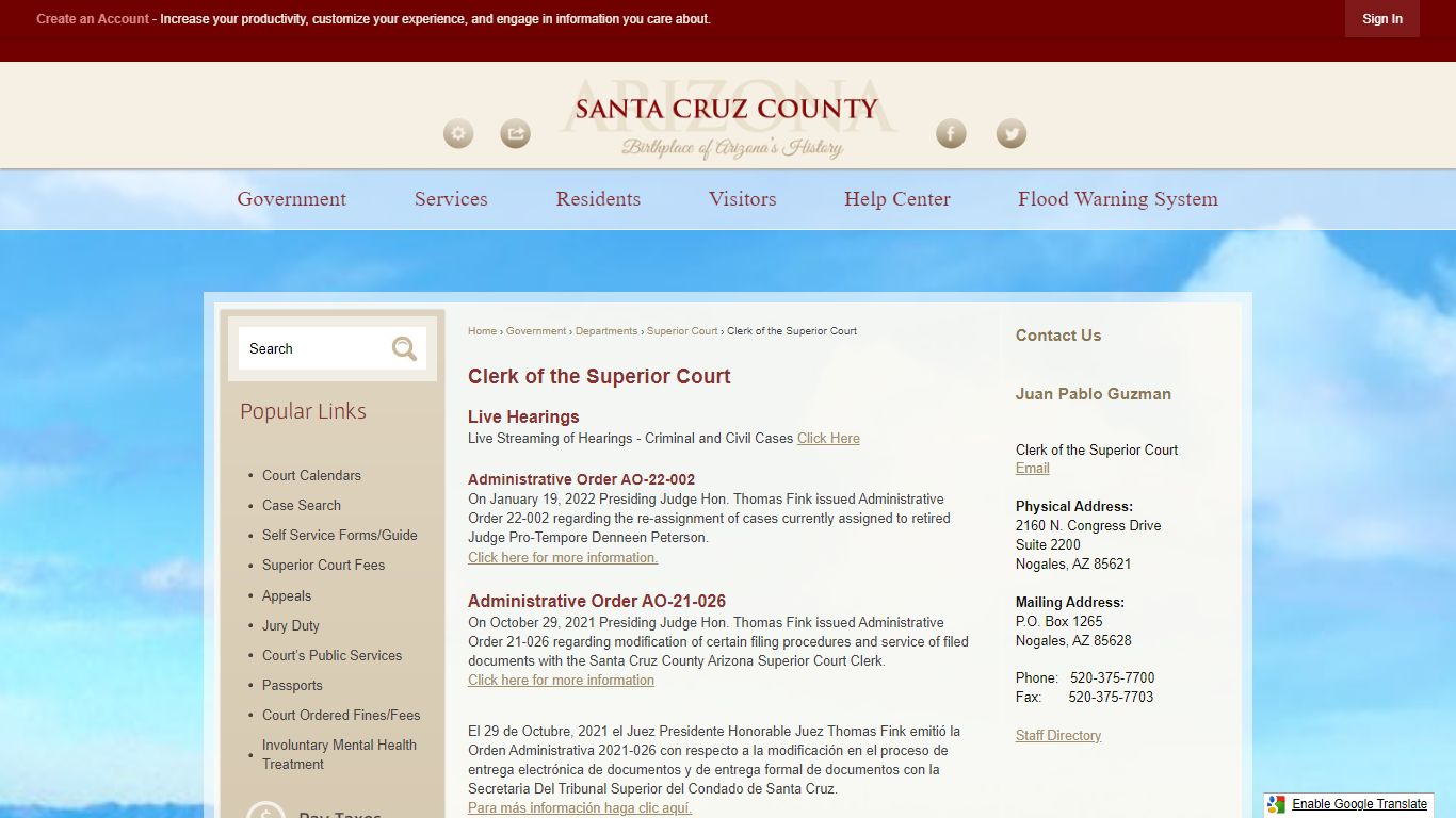 Clerk of the Superior Court - Santa Cruz County, Arizona